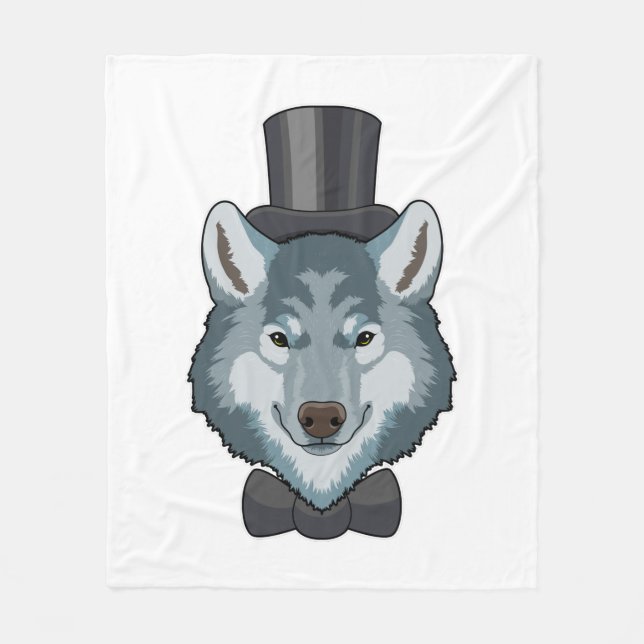 Wolf als Groom mit Bow Fleecedecke (Vorderseite)