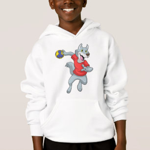 Wolf als Handballspieler mit Handball Hoodie