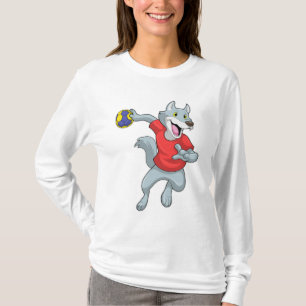 Wolf als Handballspieler mit Handball T-Shirt