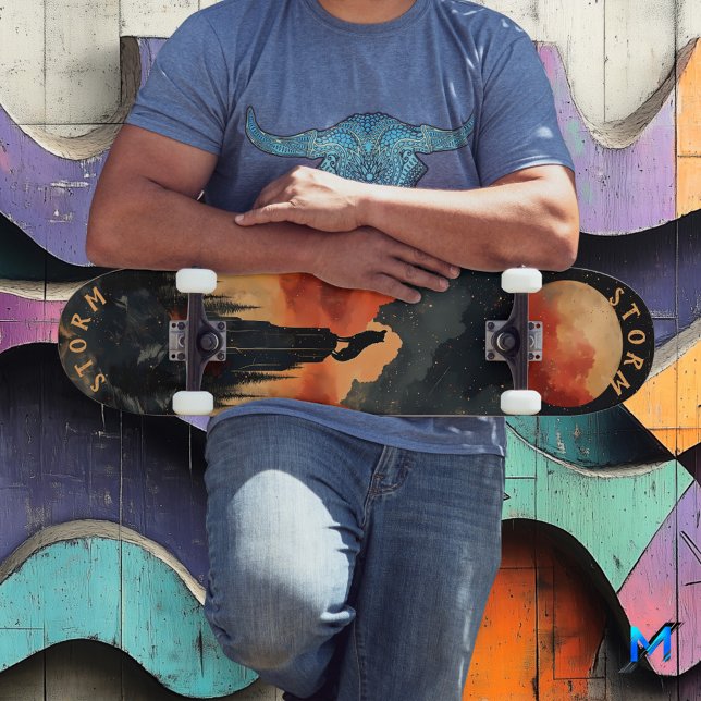 Wolf am Gipfel von Monlit, Retro Wilderness Skateboard (Von Creator hochgeladen)