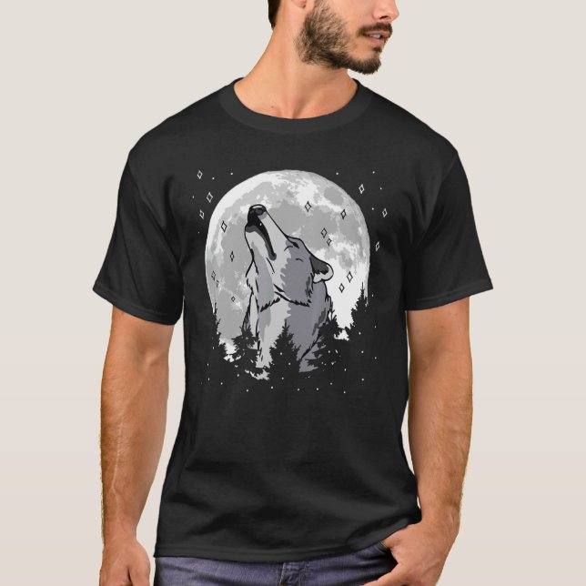 Wolf am Mond heulen 2 T-Shirt (Vorderseite)