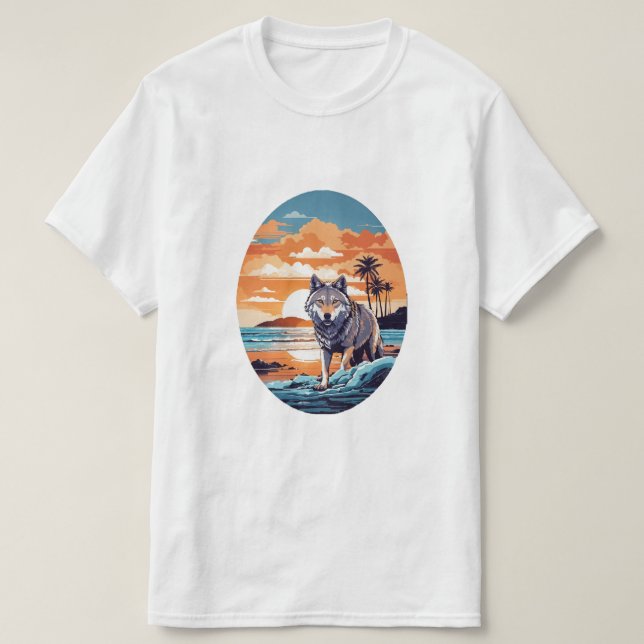 Wolf am Strand T-Shirt (Design vorne)