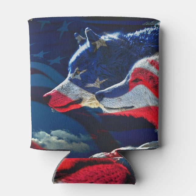 Wolf American Flag Full Moon Dosenkühler (Rückseite)
