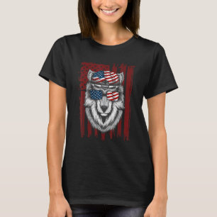 Wolf American Flag USA 4. Juli Männer Frauen Wolle T-Shirt