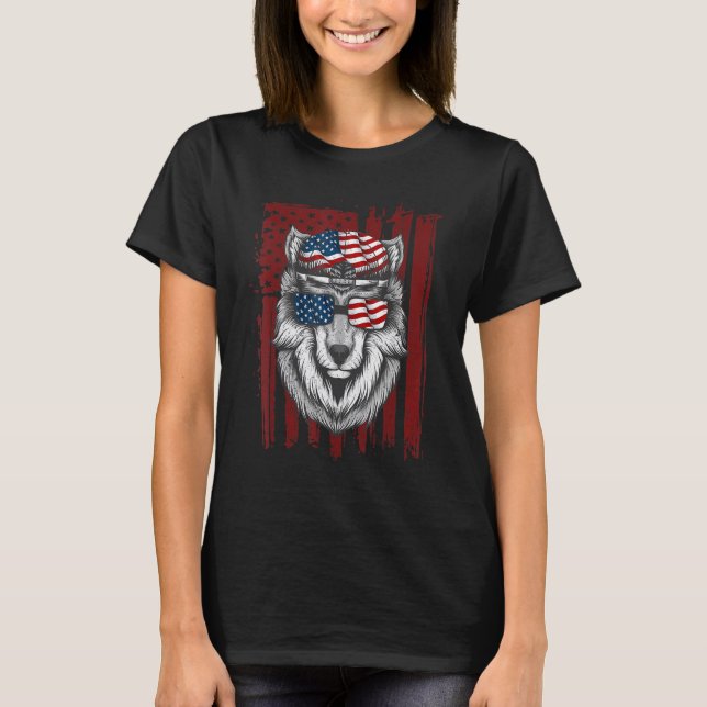 Wolf American Flag Usa 4th Of July   Men Women Wol T-Shirt (Vorderseite)