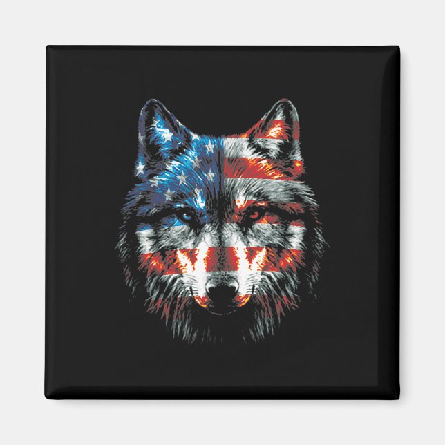 Wolf American Us Flag Wolf L Magnet (Vorne)