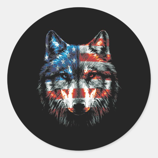 Wolf American Us Flag Wolf L Runder Aufkleber (Vorderseite)