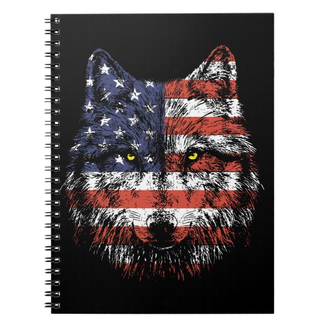 Wolf-amerikanische Flagge USA-Kleid Notizblock (Vorderseite)