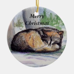 Wolf an der Erholungs-frohe Weihnacht-Verzierung Keramikornament