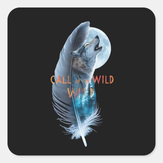 Wolf an der Spitze heulend auf den Mond (2) Quadratischer Aufkleber (Vorderseite)