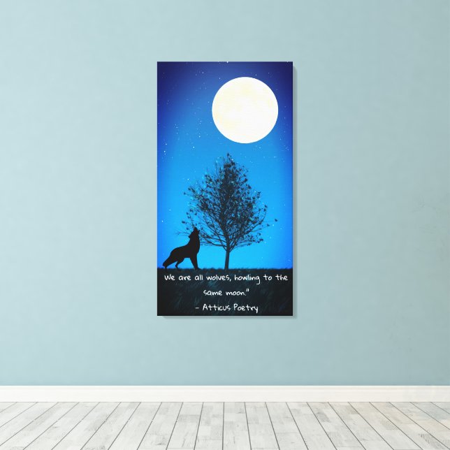 Wolf and Full Moon Canvas Wall Art Leinwanddruck (Insitu (Holzboden))