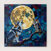  Wolf and Owl Mosaic Art
