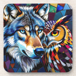 Wolf and Owl Vibrant and Colorful Getränkeuntersetzer