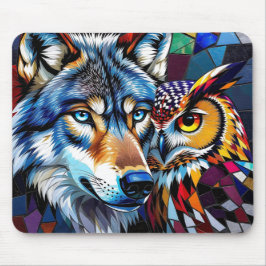 Wolf and Owl Vibrant and Colorful Mousepad