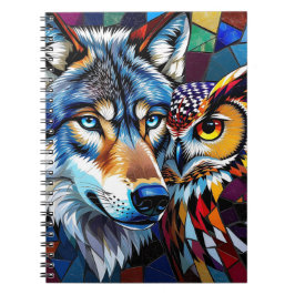 Wolf and Owl Vibrant and Colorful Notizblock