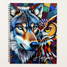 Wolf and Owl Vibrant and Colorful Personalized Planer