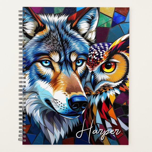 Wolf and Owl Vibrant and Colorful Personalized  Planer (Vorderseite)