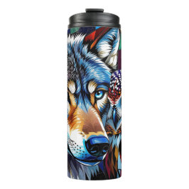 Wolf and Owl Vibrant and Colorful Thermosbecher