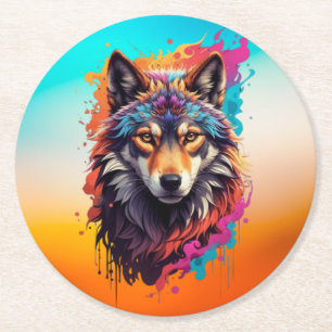 Wolf Animal Logo Design-87694 Runder Pappuntersetzer