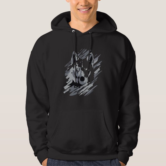 Wolf Animal Moon Howl Paint Grey Cool Graphic Hoodie (Vorderseite)