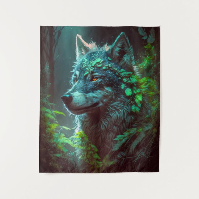 Wolf Animal Portrait Painting Wildlife Outdoor Wandteppich (Vorderseite)