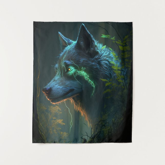Wolf Animal Portrait Painting Wildlife Outdoor Wandteppich (Vorderseite)