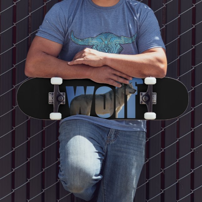 Wolf Animal Simple Modern Blue Sky Fotograf Skateboard (Außenbereich 3)