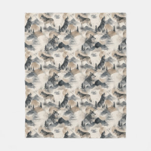 Wolf Aquarell Wölfe Bergwald Natur Fleecedecke