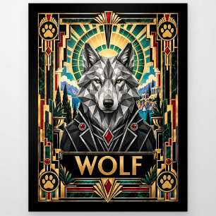 Wolf, Art Deco-Wildtiere Postkarte