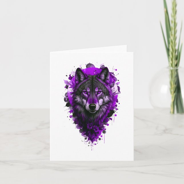 Wolf Art - Lila Sticker Karte (Vorderseite)