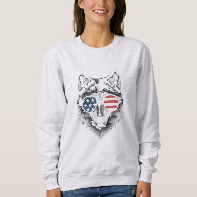 Wolf Art mit American Flag Sonnenbrille Sweatshirt (Vorderseite)