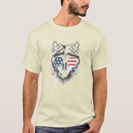 Wolf Art mit American Flag Sonnenbrille T-Shirt
