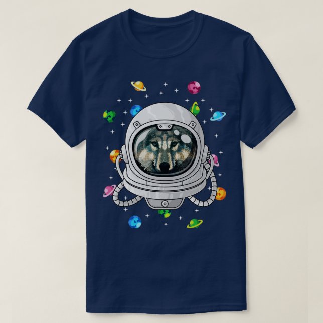 Wolf Astronaut Animal Deep in Space Cosmic Univers T-Shirt (Design vorne)