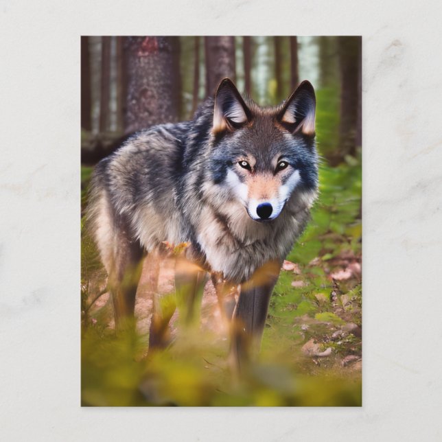 Wolf auf der Waldpostkarte Postkarte (Vorderseite)