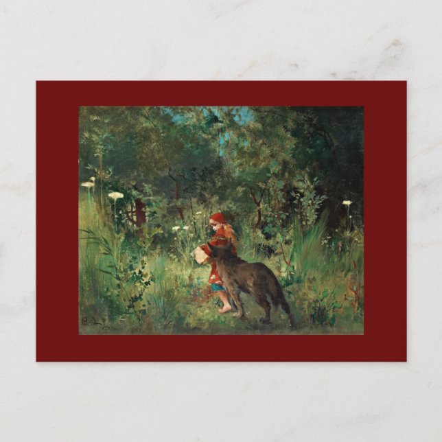 Wolf auf Pfad mit Rot Postkarte (Vorderseite)