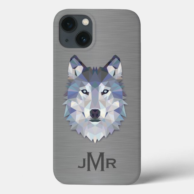 Wolf auf Stahlbürsteneffekt Monogram Case-Mate iPhone Hülle (Rückseite)