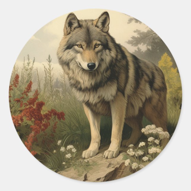 Wolf auf Wiese Round Sticker (Vorderseite)