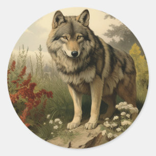 Wolf auf Wiese Round Sticker