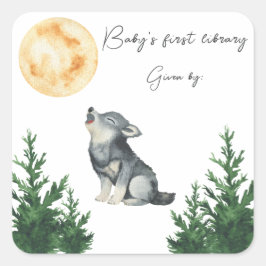 Wolf Baby Shower Baby's first library Quadratischer Aufkleber