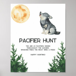 Wolf Baby Shower - Schnuller Jagd Spiel Poster