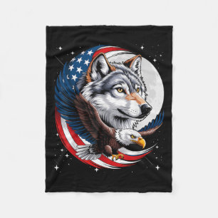 Wolf Bald Eagle American Flag Vollmond Neue Jahre Fleecedecke