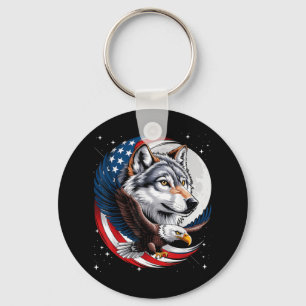 Wolf Bald Eagle American Flag Vollmond Neue Jahre Schlüsselanhänger