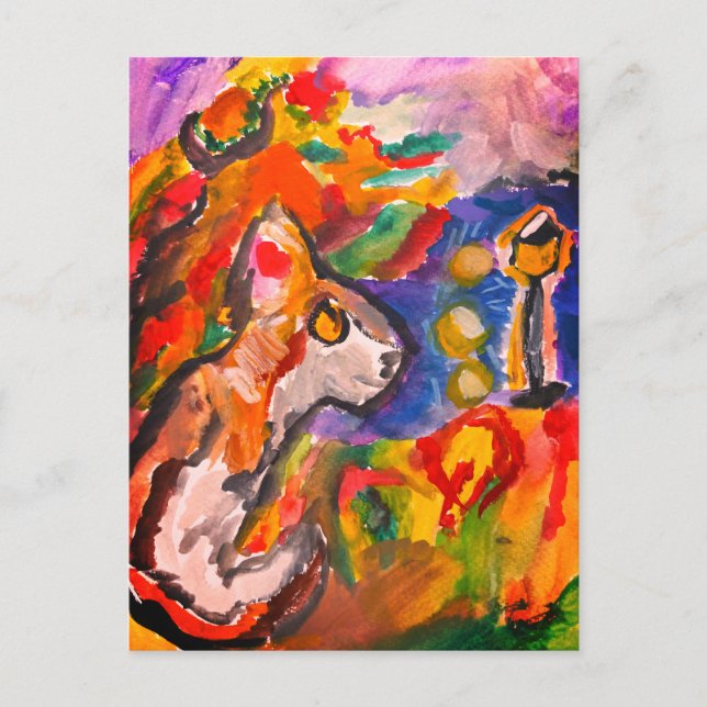 Wolf bei Nacht Postkarte (Vorderseite)