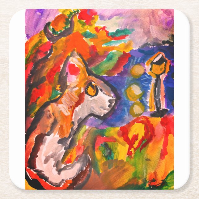 Wolf bei Nacht Rechteckiger Pappuntersetzer (Vorderseite)