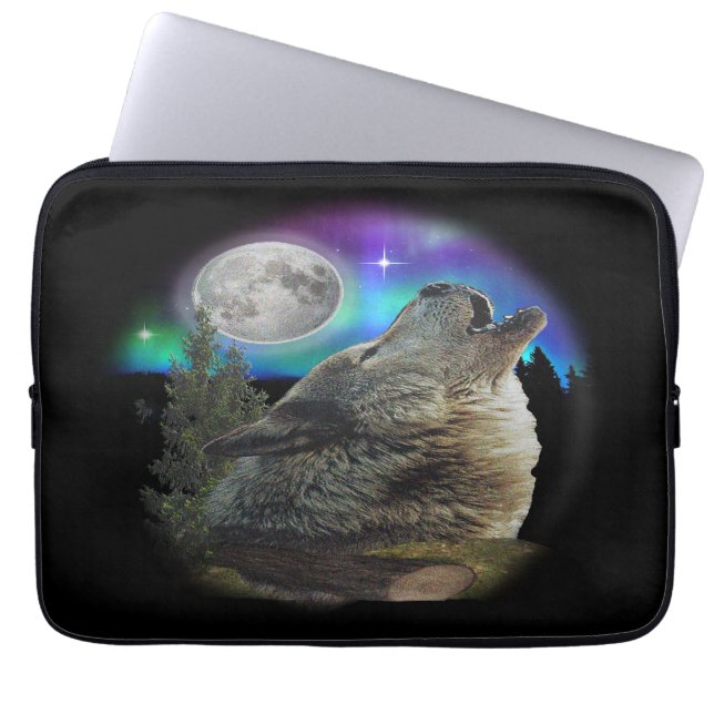 Wolf bei Nachtart Laptopschutzhülle (Vorderseite)