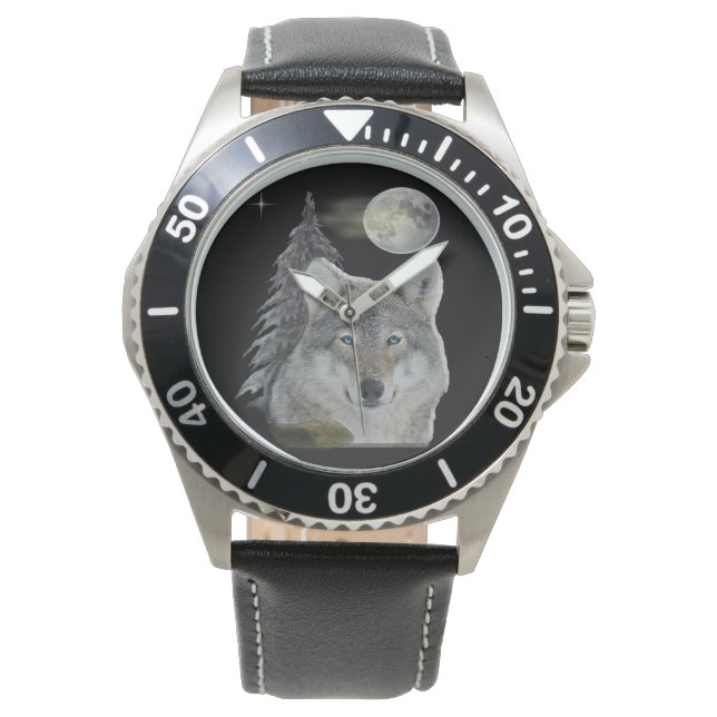 Wolf bei nächtlichen Produkten Armbanduhr (Vorderseite)
