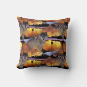 Wolf bei Sunset Pattern Kissen