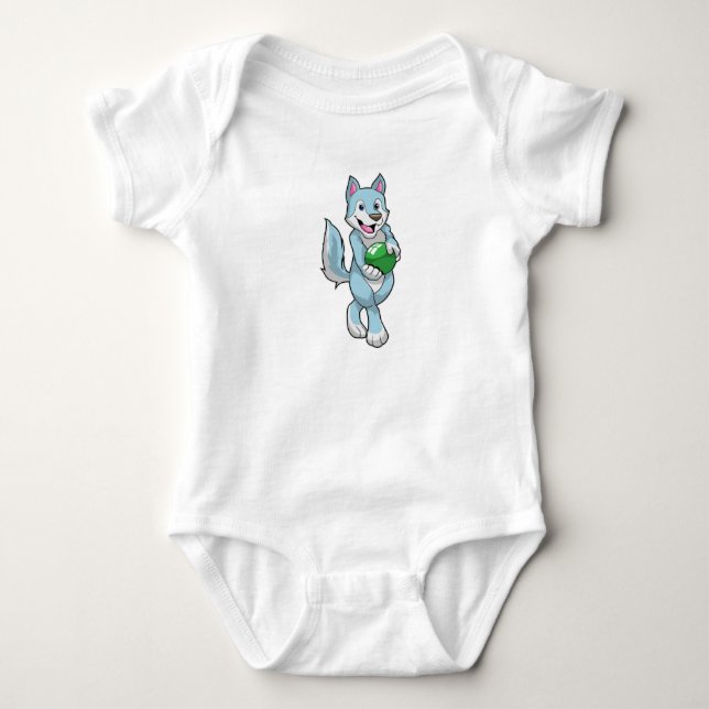 Wolf beim Bowling mit Bowlingkugel Baby Strampler (Vorderseite)