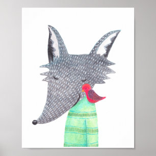 Wolf & Bird Woodland Animal Poster Zuhause Wall De