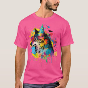 Wolf Birthday Hat Themed Party Wolves Malerei Woll T-Shirt